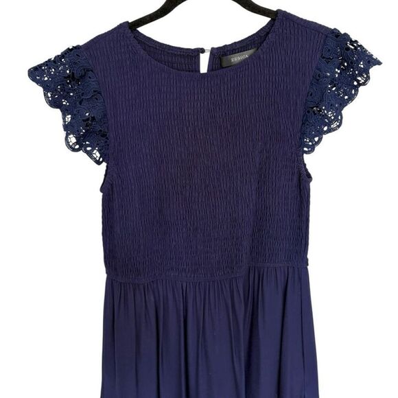ZESICA Casual Lace Flutter Sleeve A Line Midi Or Maxi Dress Size Medium Blue - Picture 4 of 9